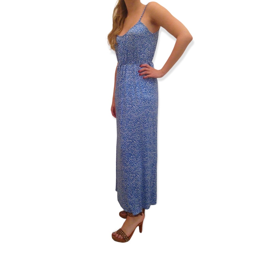 NWOT SWEET CLAIRE Spaghetti Strap Blue White Floral Summer Maxi Dress Sz S